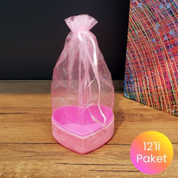 Pembe Kalpli Kutulu Tül Kese