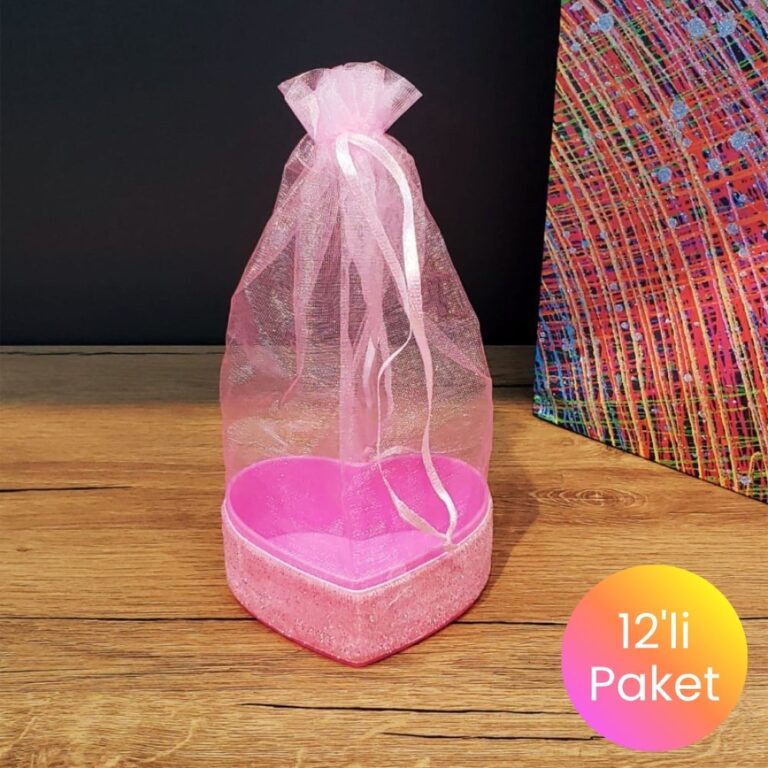 Pembe Kalpli Kutulu Tül Kese
